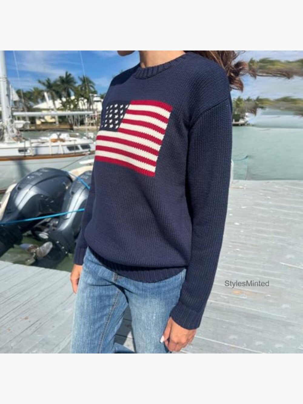 Striped Knit Flag Sweater Pullover Patriotic Top US - Picture 6 of 7